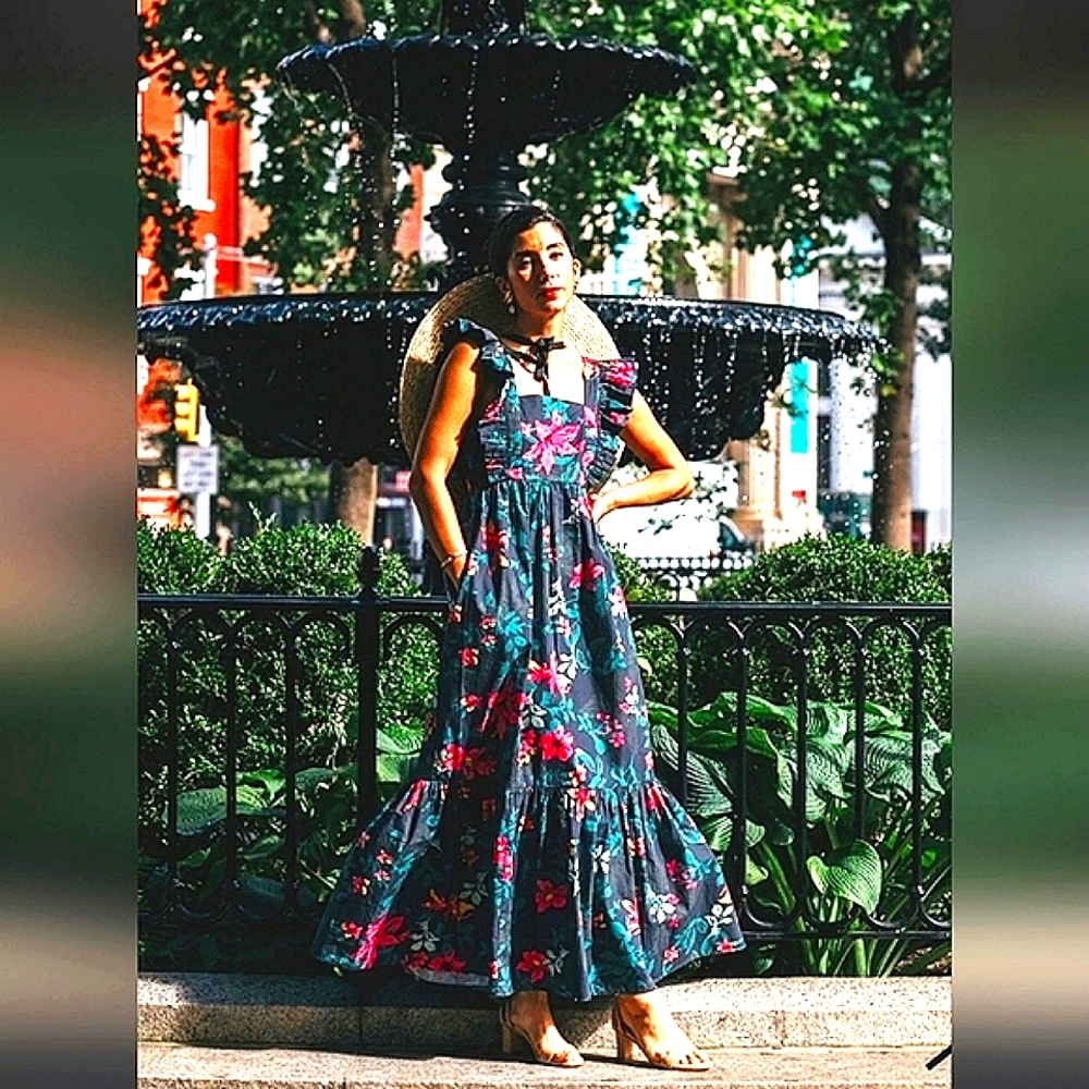 Nwot Signedblake The drop Black/Pink Floral Ruffled Cap Sleeve Limited Maxidress